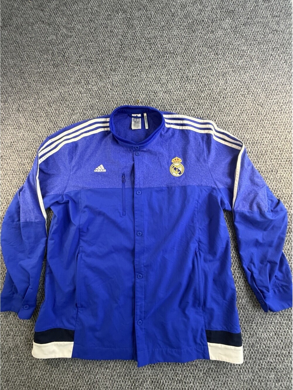 Adidas Real Madrid Soccer Bench Jacket Blue Snap Front Men’s 2XL Climastorm